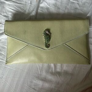 Marjorie Bloom Collection Green Clutch: Shoulder Bag Seahorse Embellished
